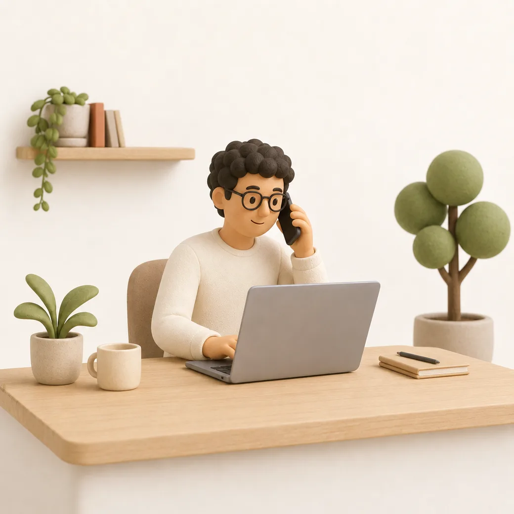 Clay illustration of a friendly front desk taking a call